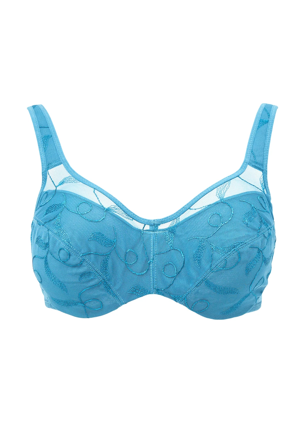 Бирюзовый минимайзер бюстгальтер Petite Fleur с косточками полиамид, гипюр