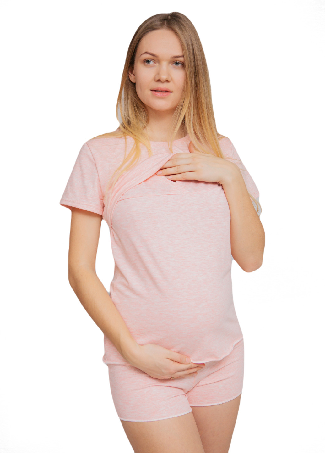 Розовая всесезон 8829(55)06 пижамная футболка для беременных и кормящих с секретом для кормления розовая HN Рита
