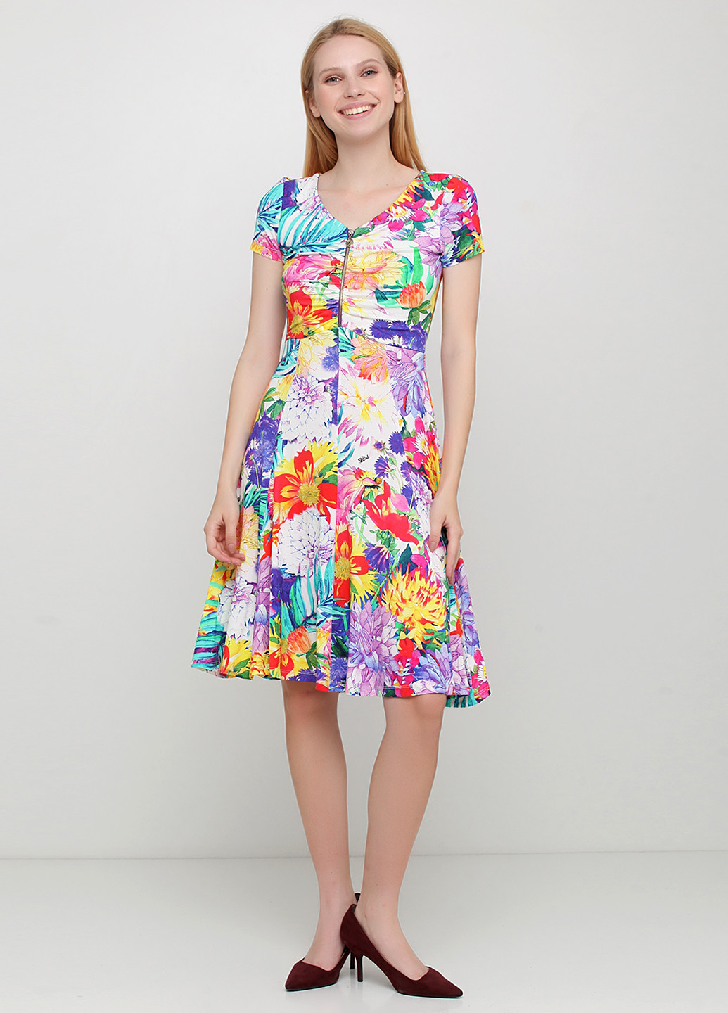Комбинированное кэжуал платье клеш Sassofono с цветочным принтом