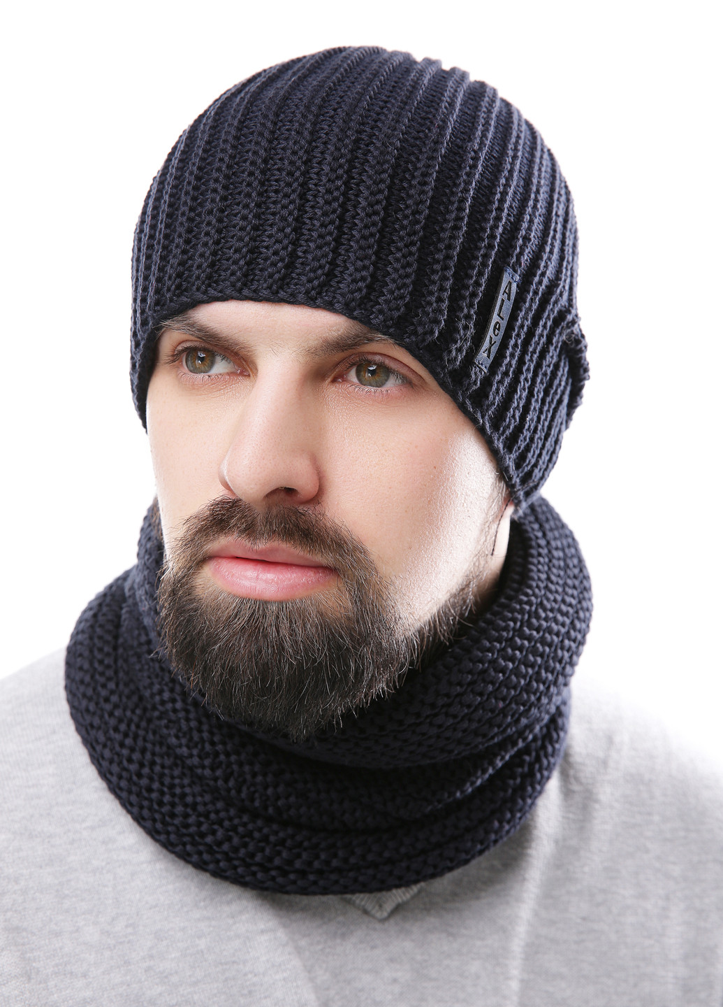 Темно-синий зимний комплект (шапка, шарф-снуд) Alex