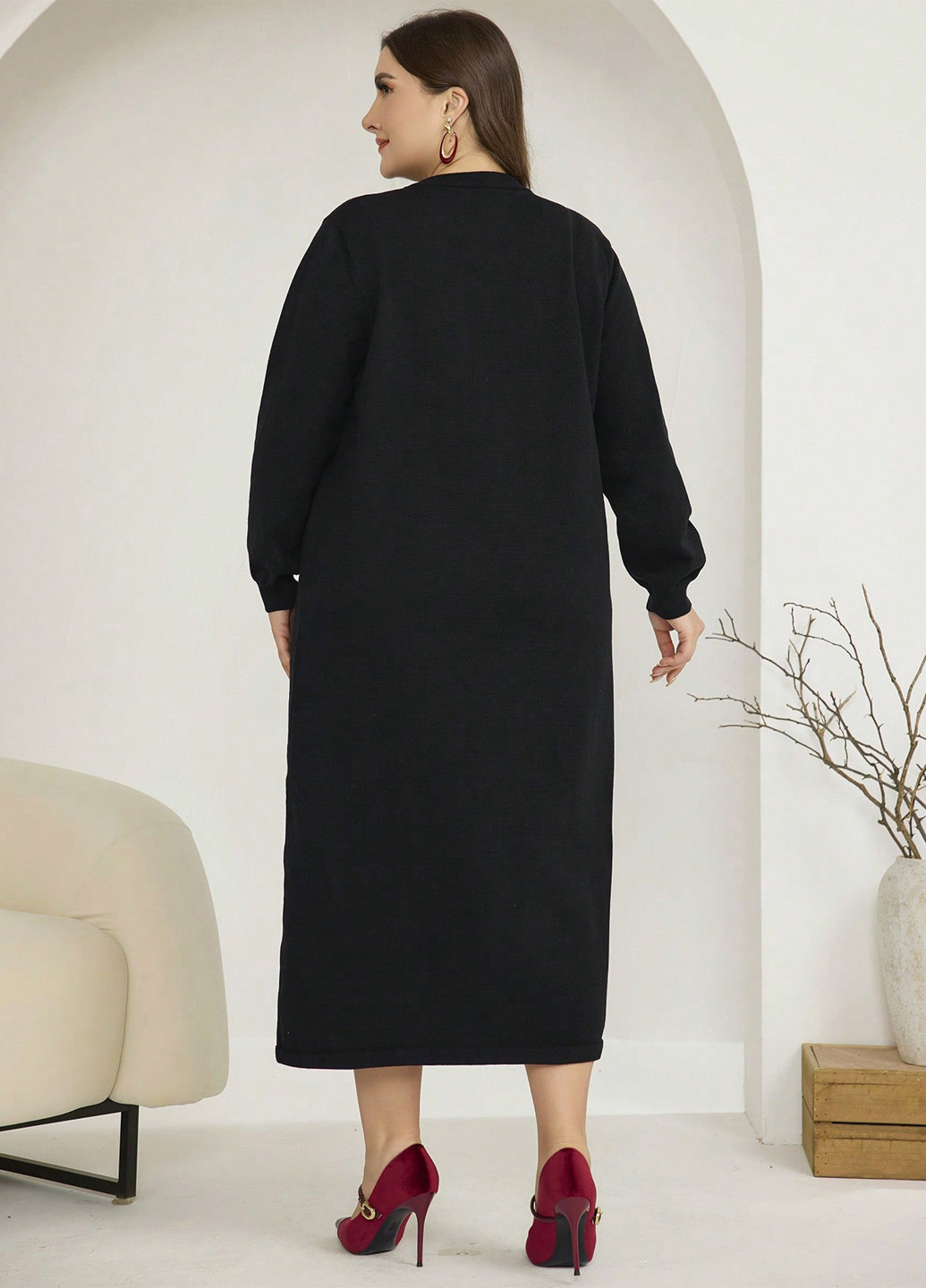 Черное кэжуал платье платье-свитер SHEIN однотонное