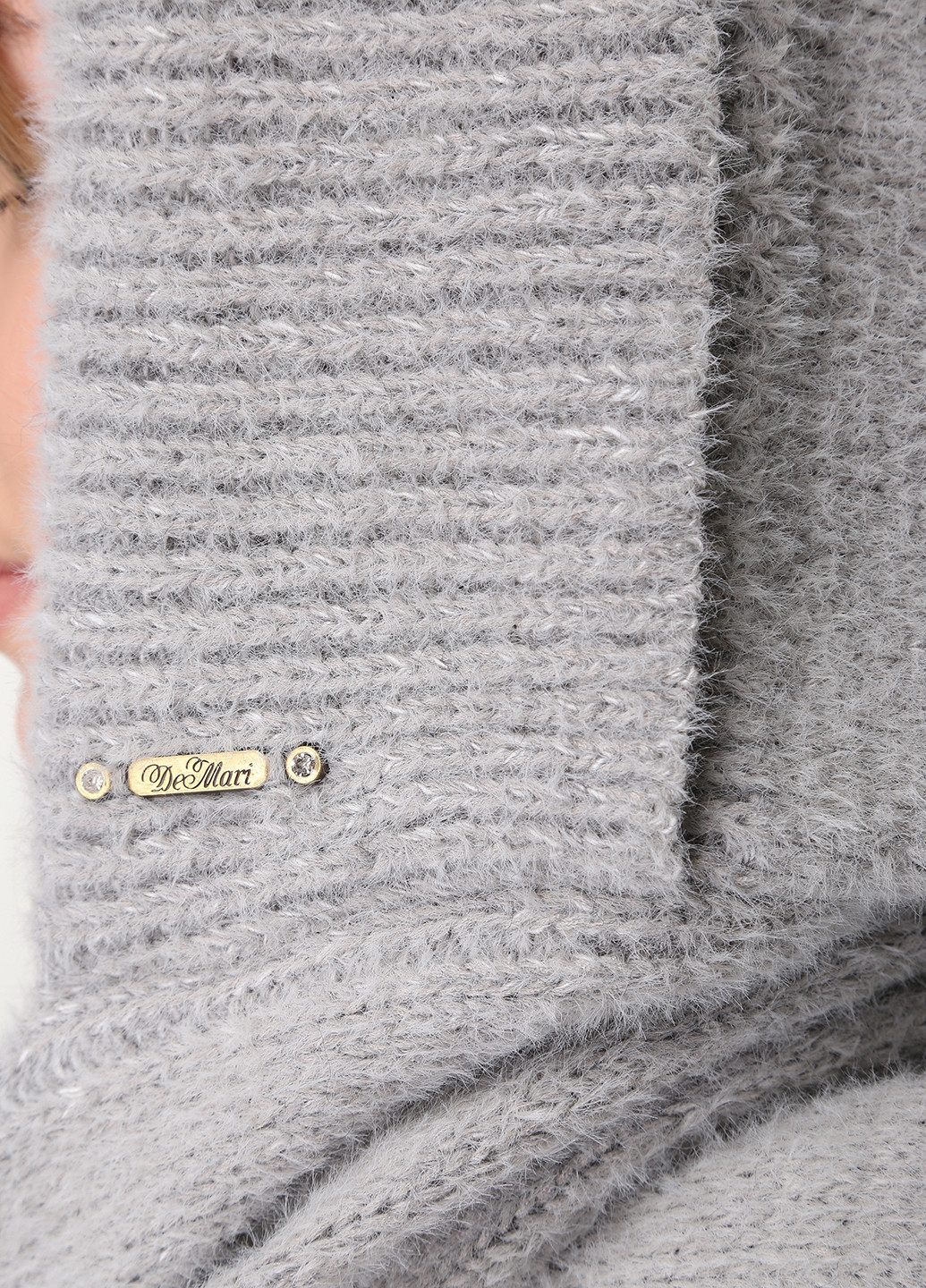Ангоровый теплный зимний женский капор с отворотом 442002 DeMari Капор однотонный серый кэжуал ангора