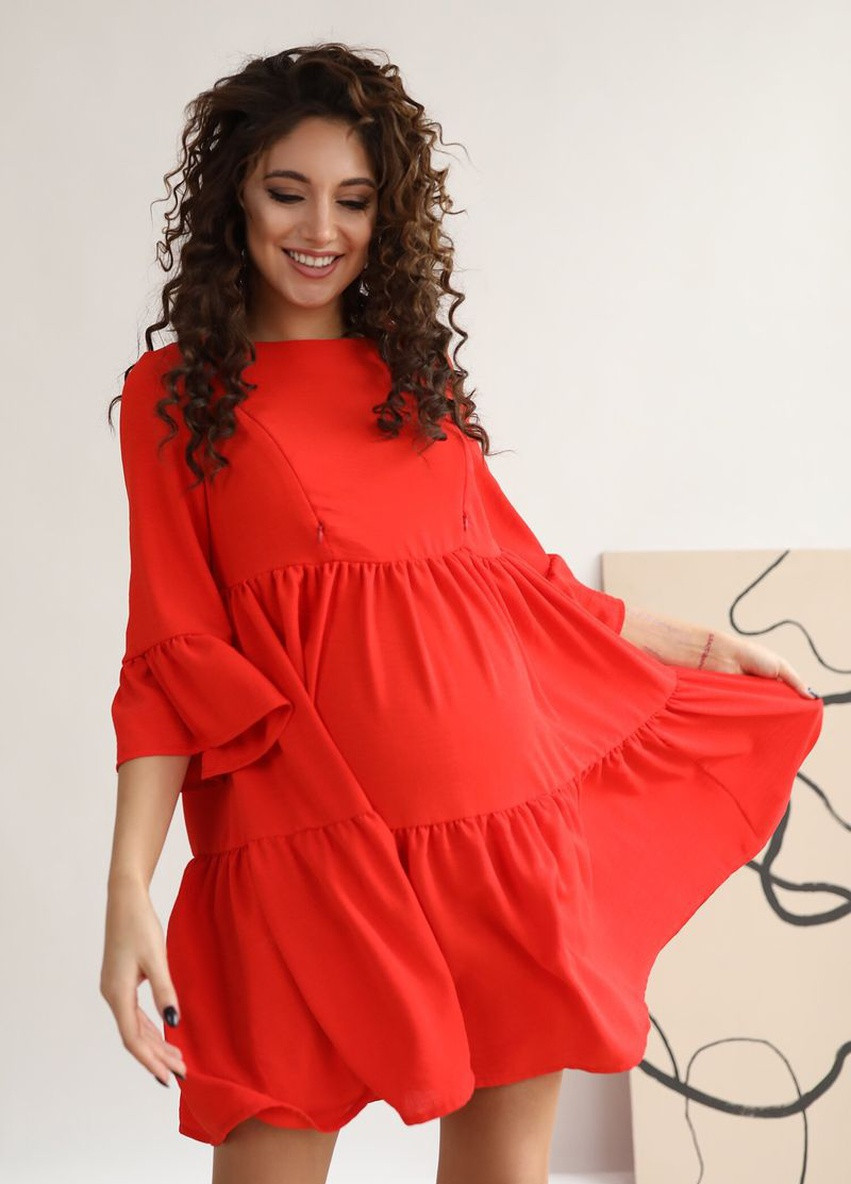 Красное красное платье для беременных и кормящих с секретом для кормления свободное To Be