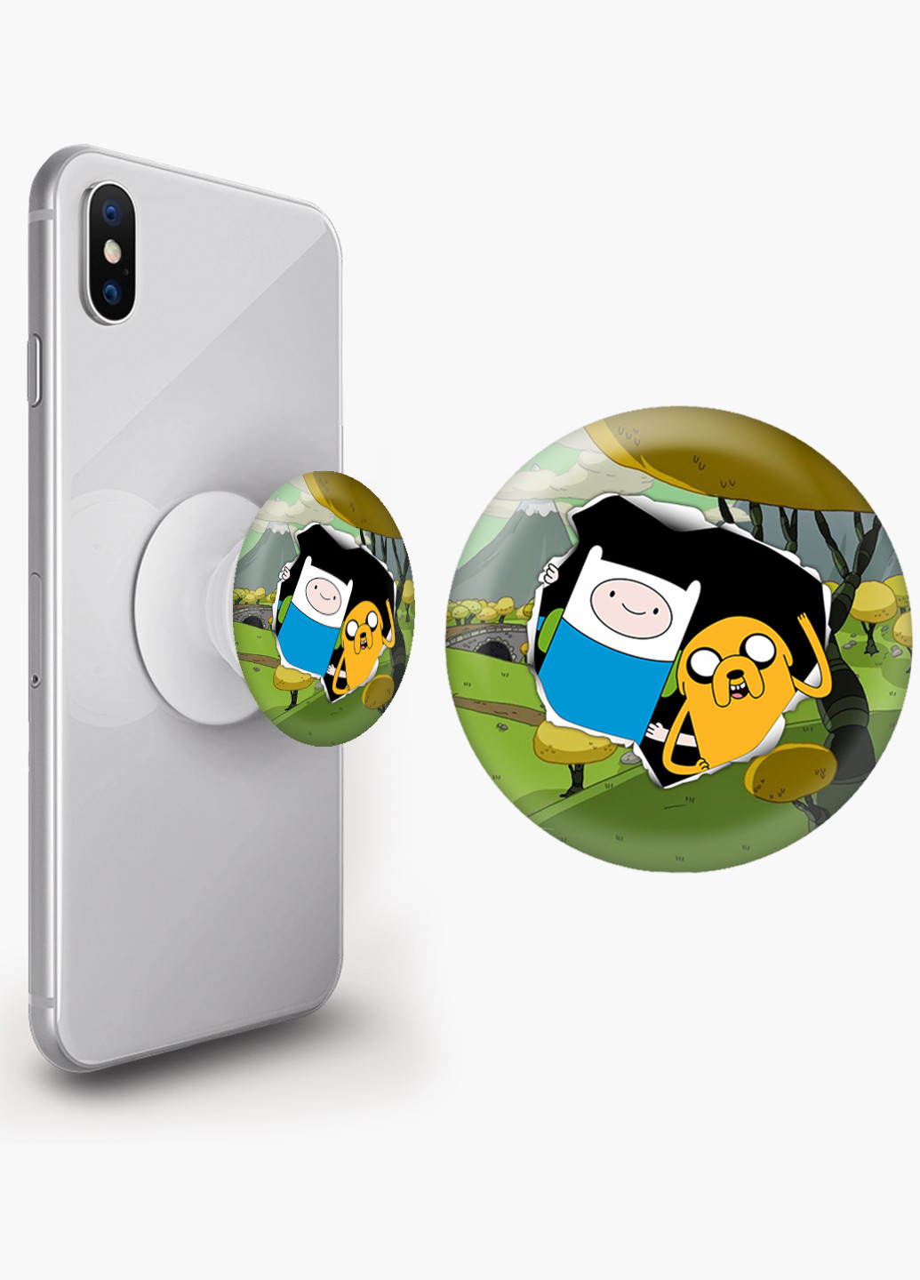 Попсокет (Popsockets) держатель для смартфона Финн и Джейк пес (Finn & Jake the dog) (8754-1581) Черный MobiPrint (216748337)