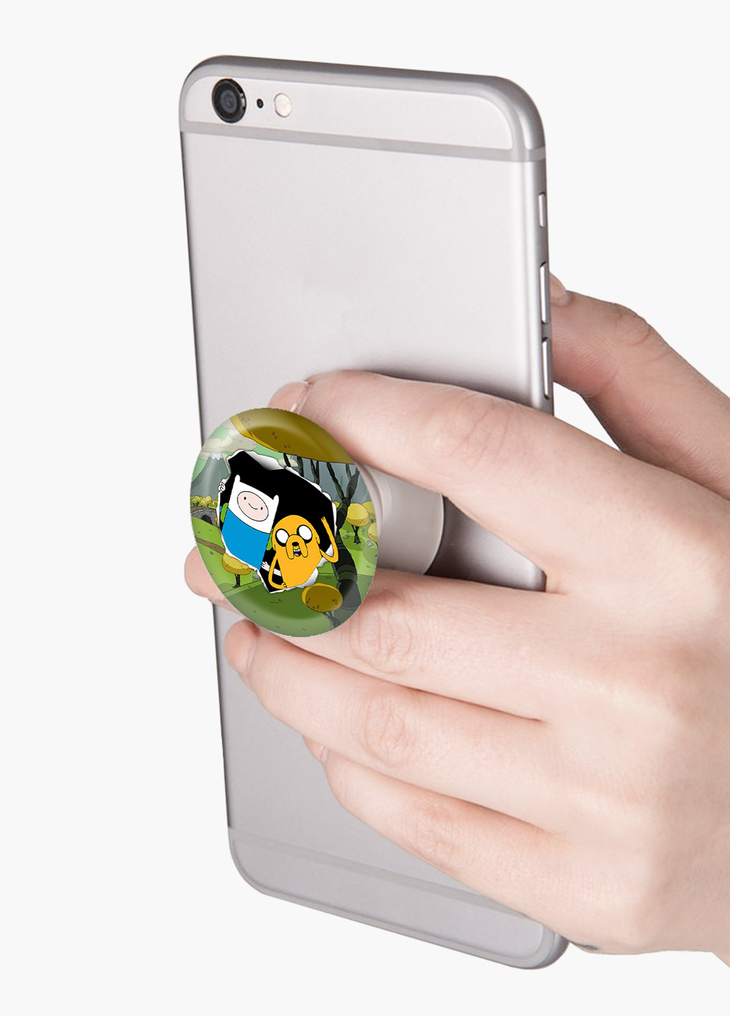 Попсокет (Popsockets) держатель для смартфона Финн и Джейк пес (Finn & Jake the dog) (8754-1581) Черный MobiPrint (216748337)