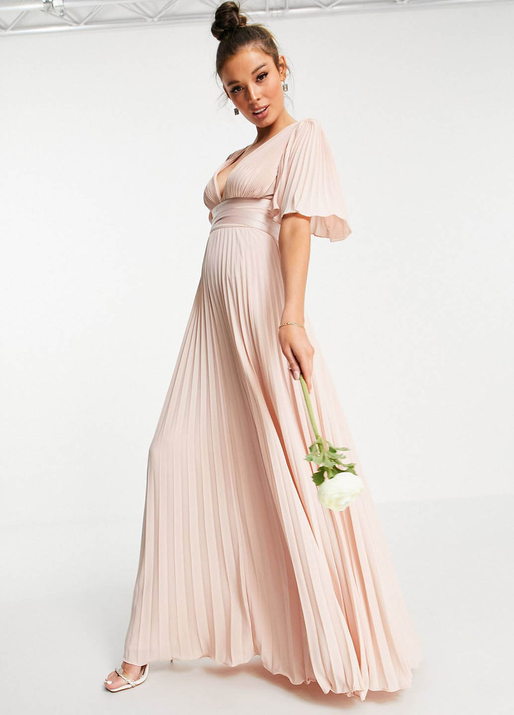 Розовое кэжуал платье плиссированное, с открытой спиной Asos однотонное