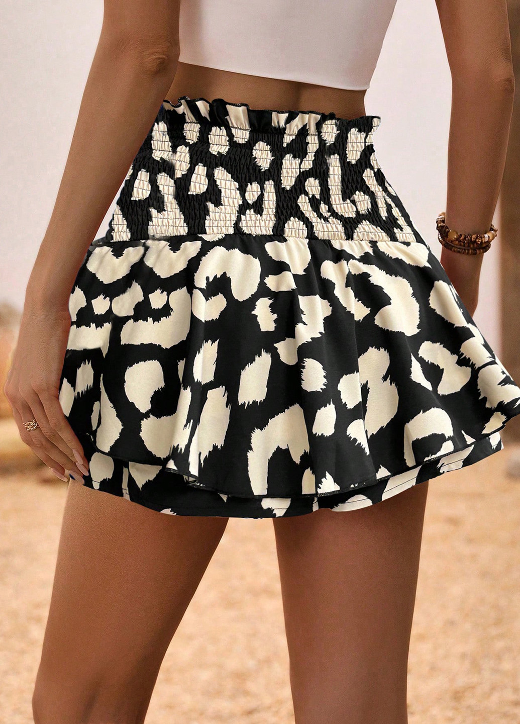 Черная кэжуал леопардовая юбка SHEIN а-силуэта (трапеция), клешированная