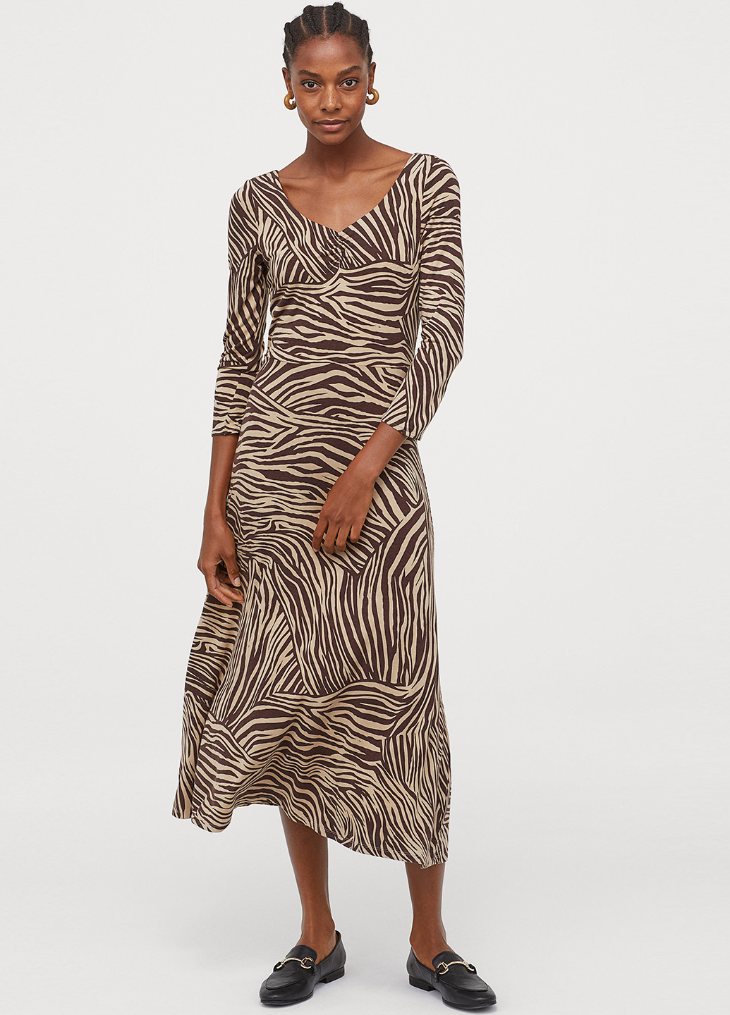 Бежевое кэжуал платье H&M зебра