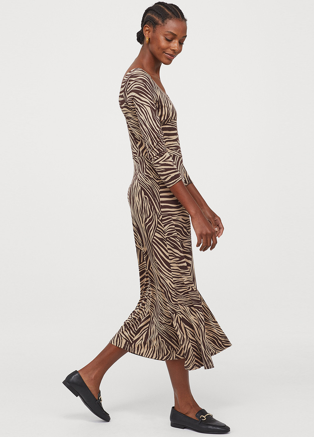 Бежевое кэжуал платье H&M зебра
