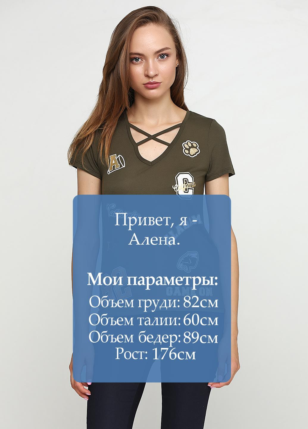 Хаки (оливковая) летняя футболка Jennyfer