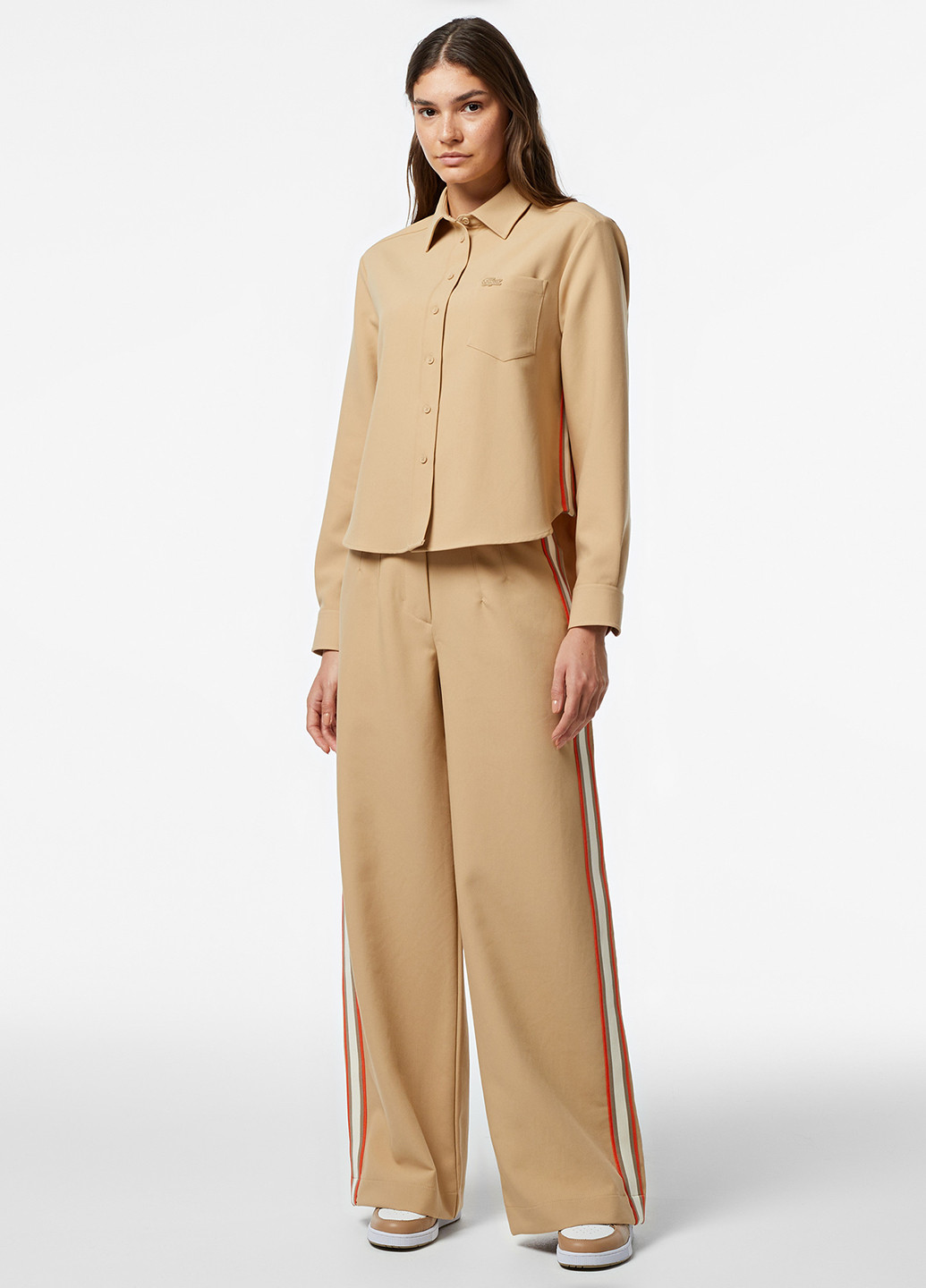 Бежевая кэжуал рубашка однотонная Lacoste