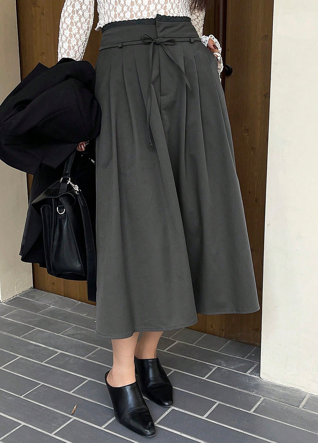 Серая кэжуал однотонная юбка SHEIN