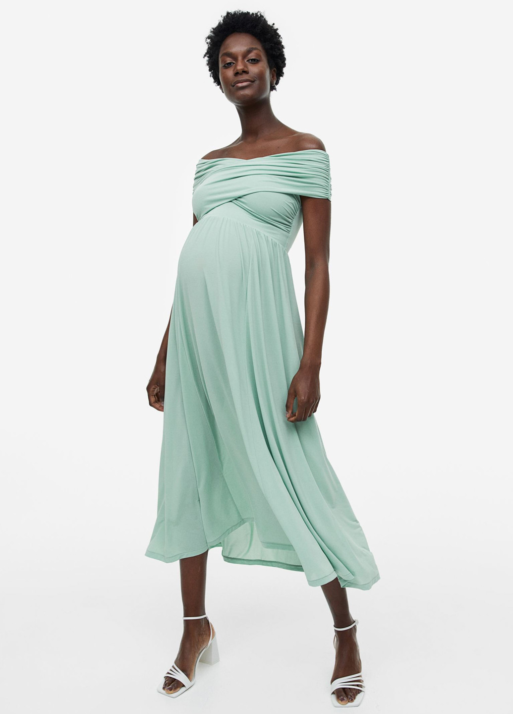 Мятное коктейльное платье для беременных клеш H&M однотонное