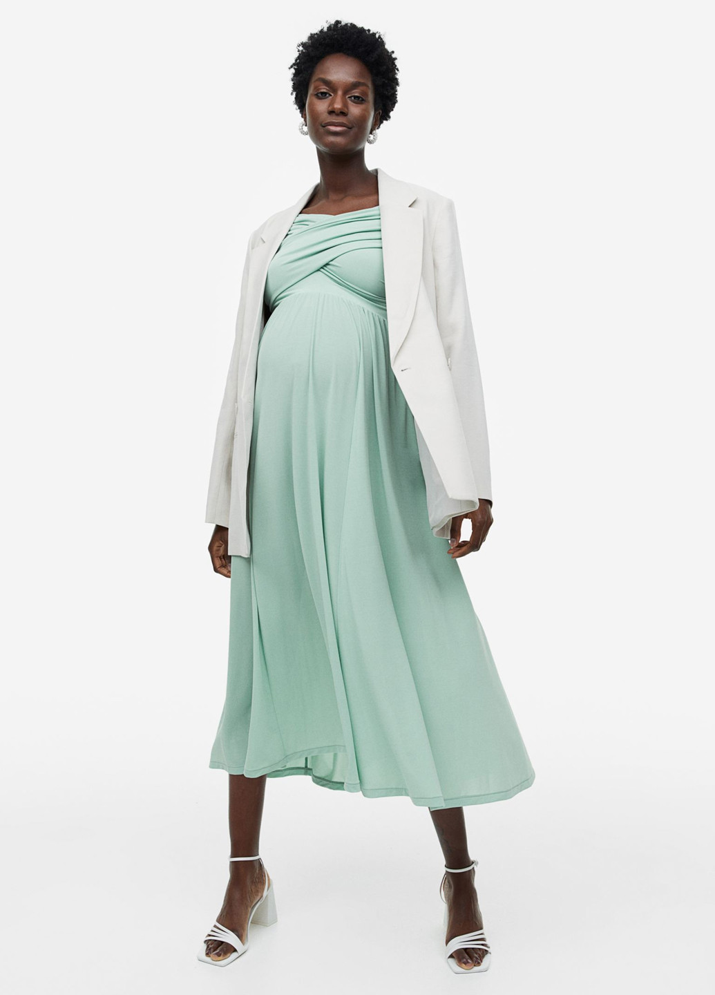 Мятное коктейльное платье для беременных клеш H&M однотонное