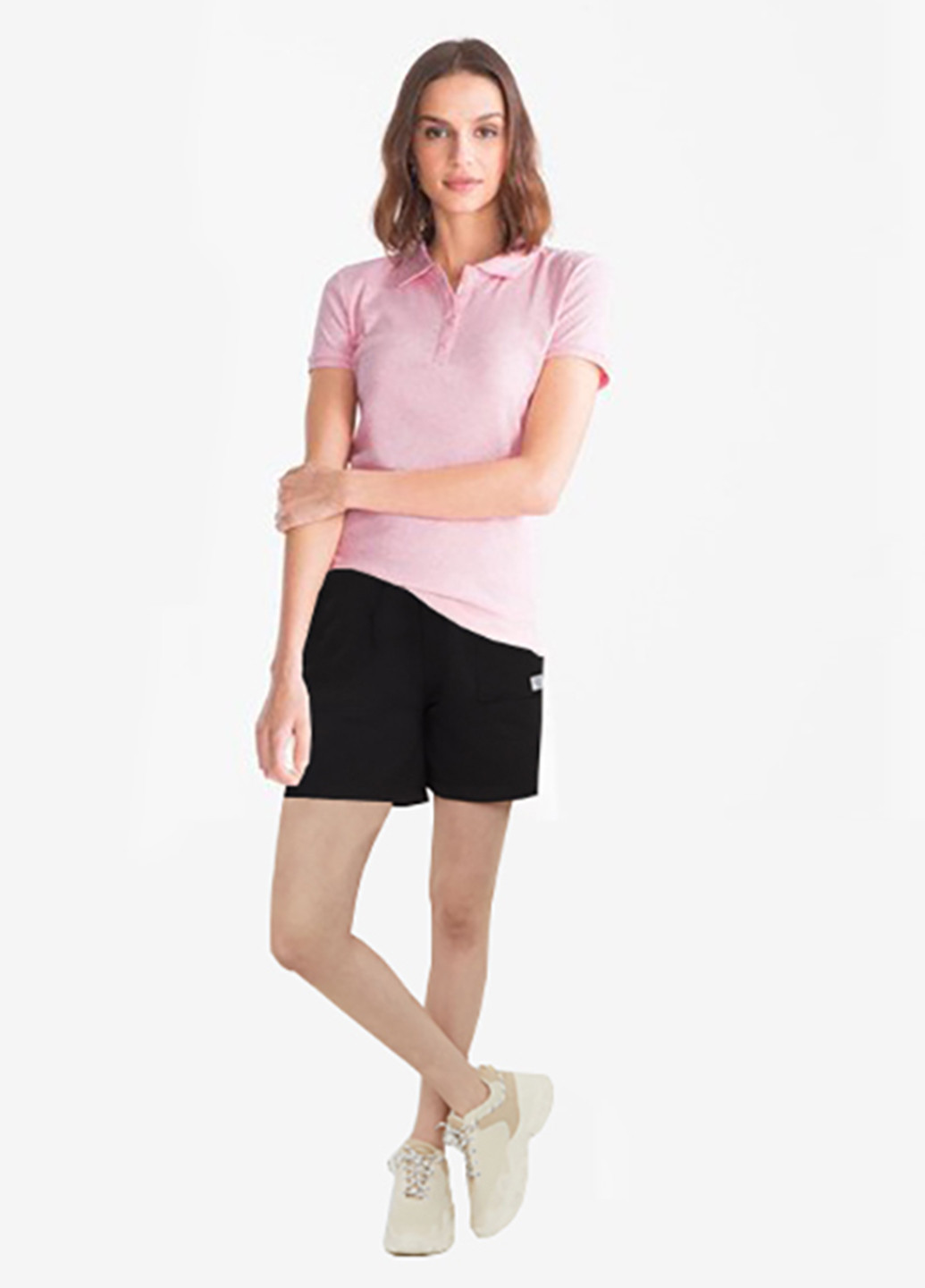 Светло-розовая женская футболка-поло C&A однотонная