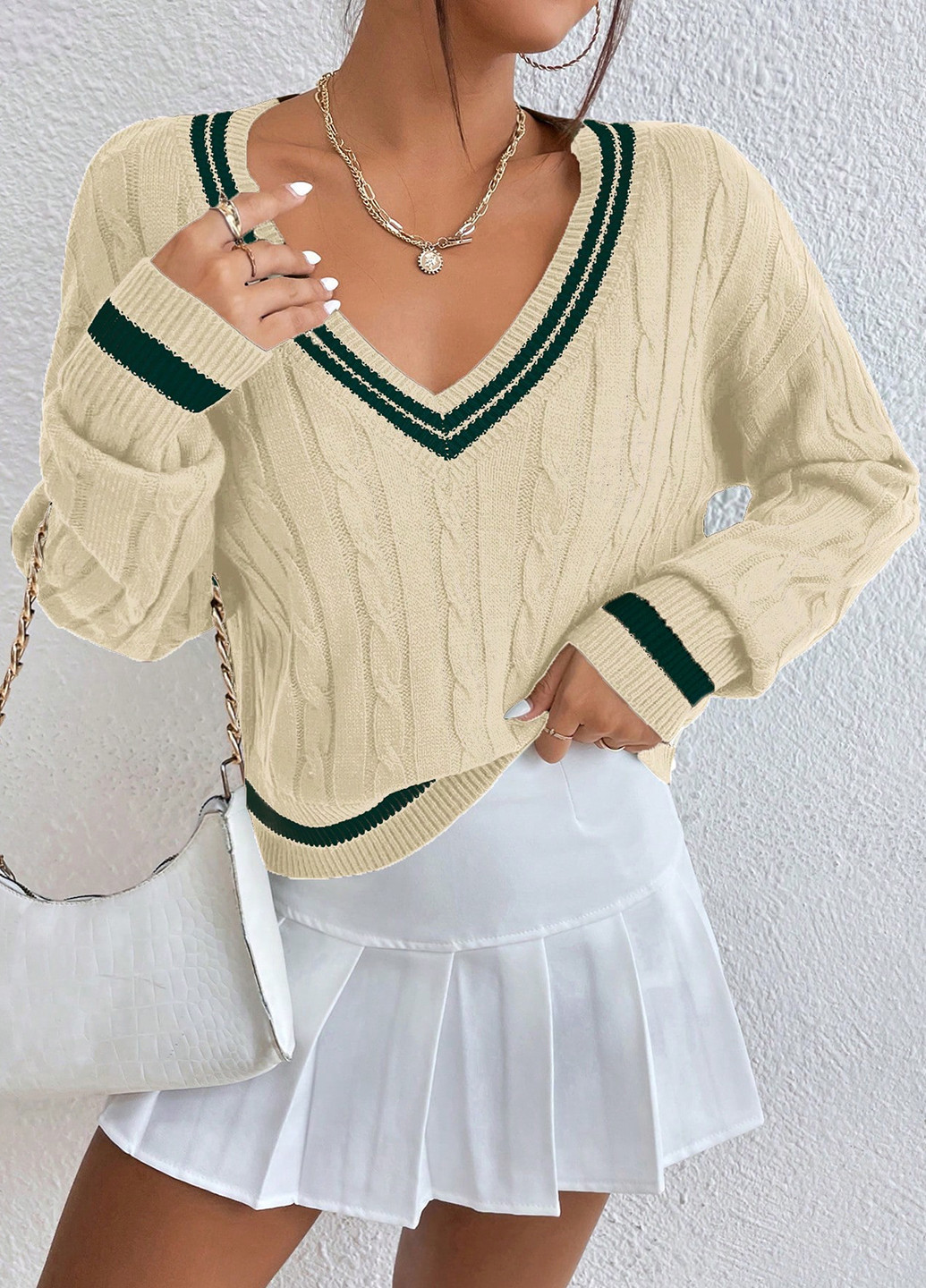 Кремовий демісезонний пуловер пуловер SHEIN