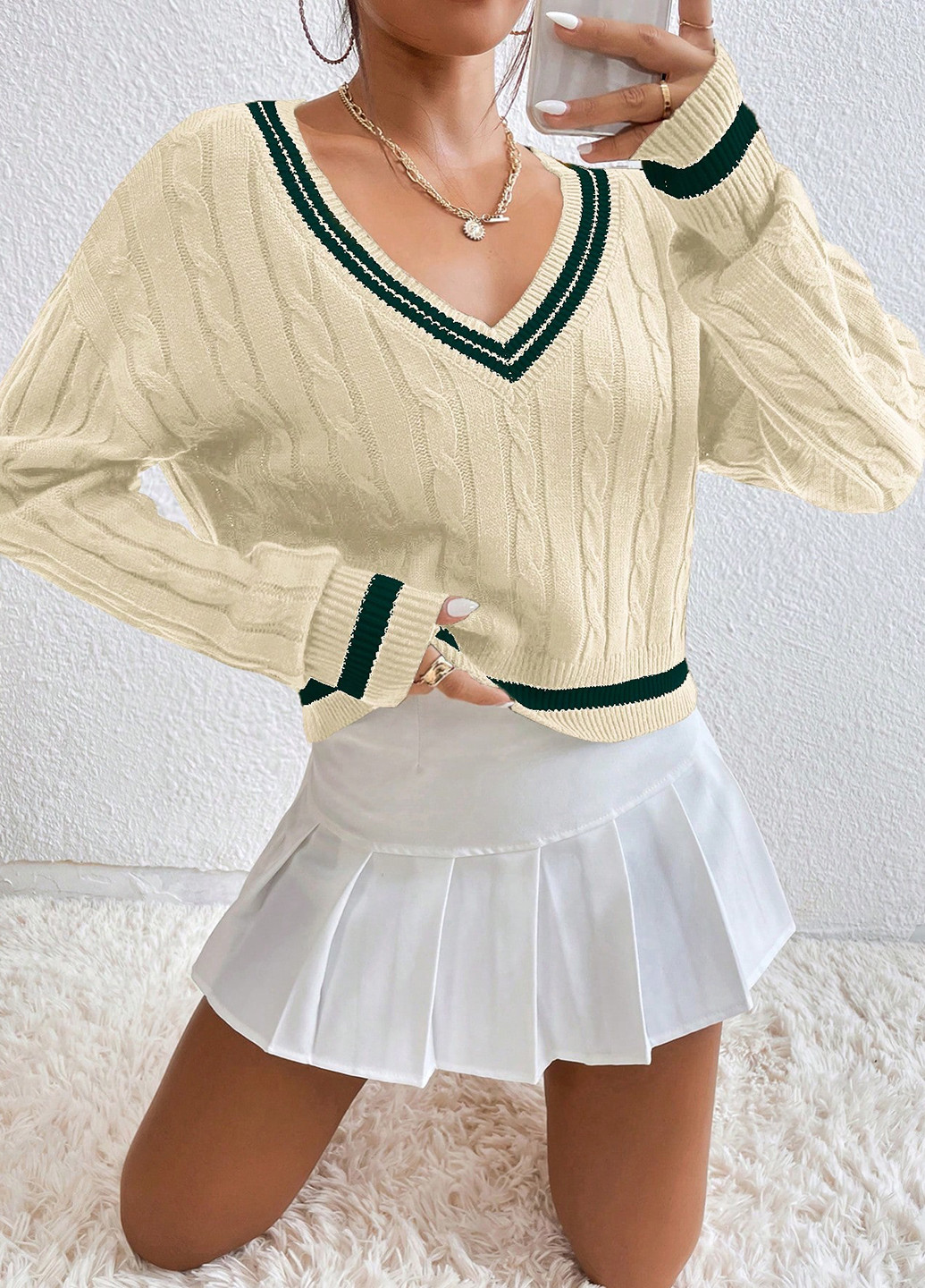 Кремовий демісезонний пуловер пуловер SHEIN