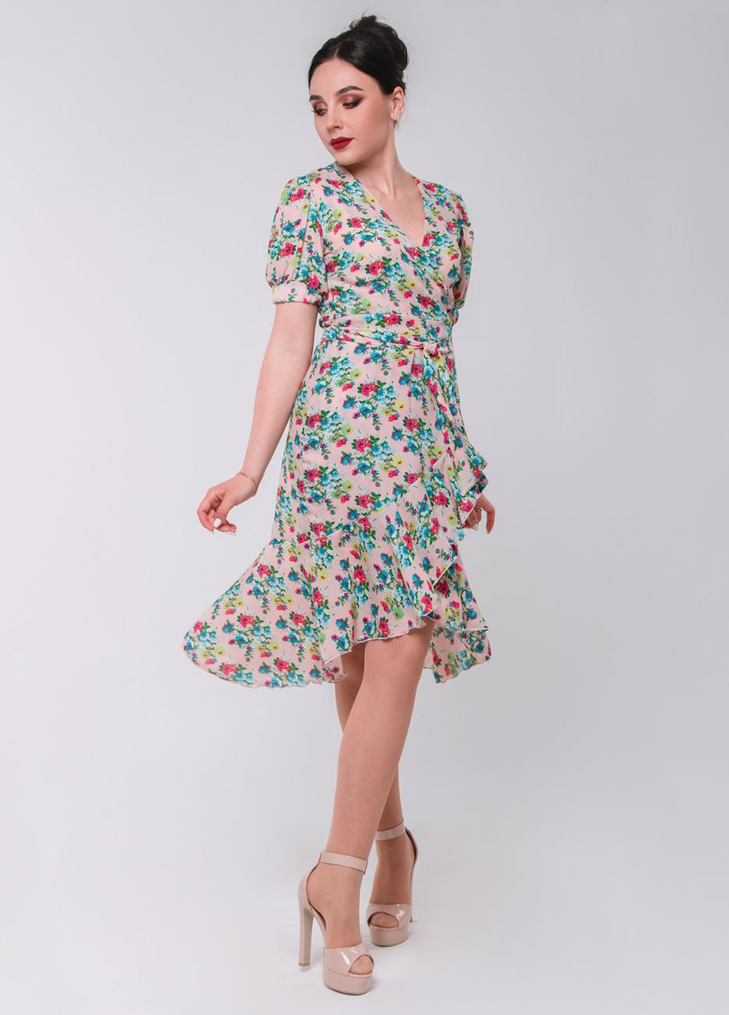 Розовое кэжуал платье фонарик so-78195-pnk Alpama