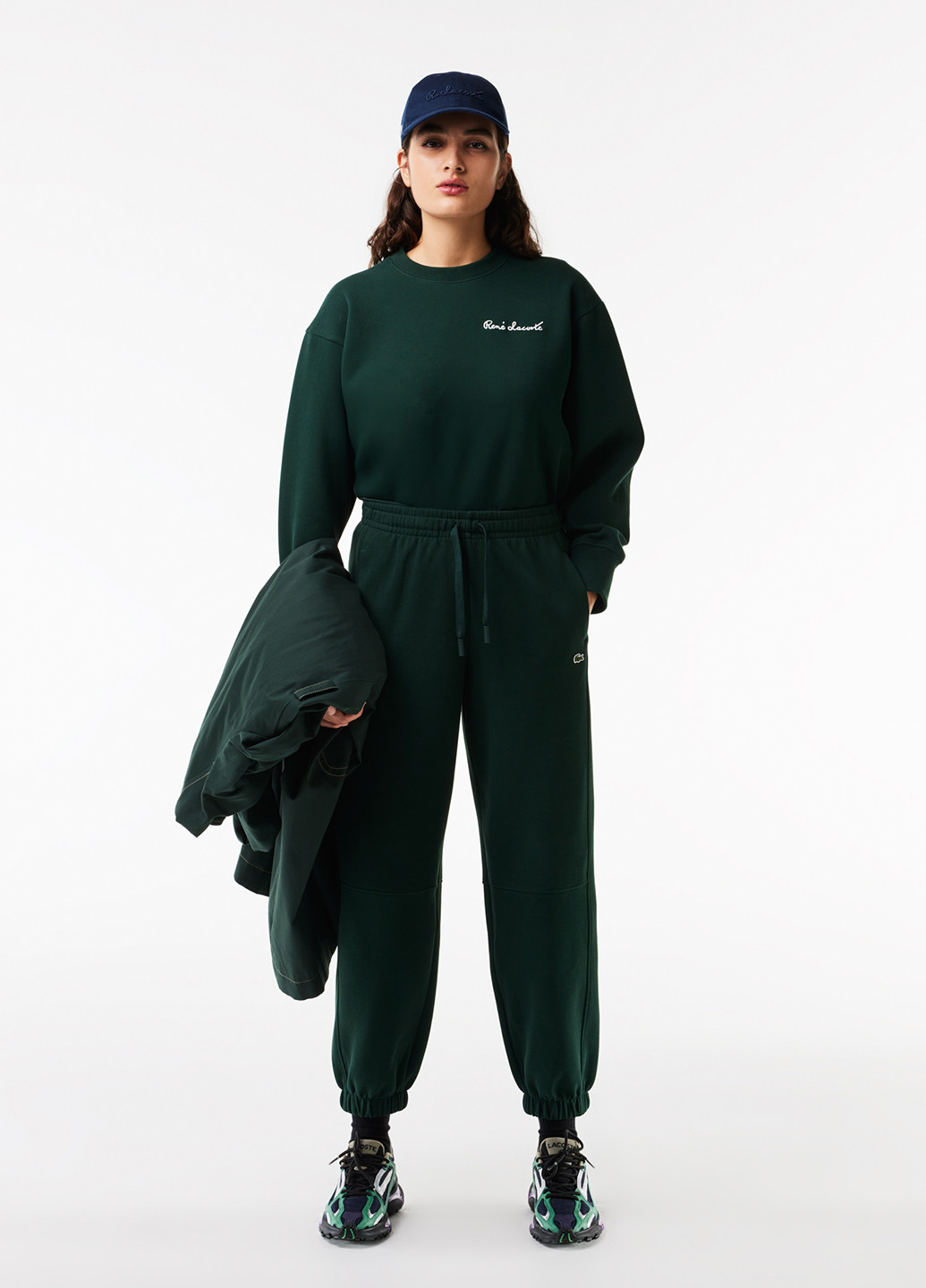 Темно-зелений світшот Lacoste однотонний вишивка, нашивки (298072739)