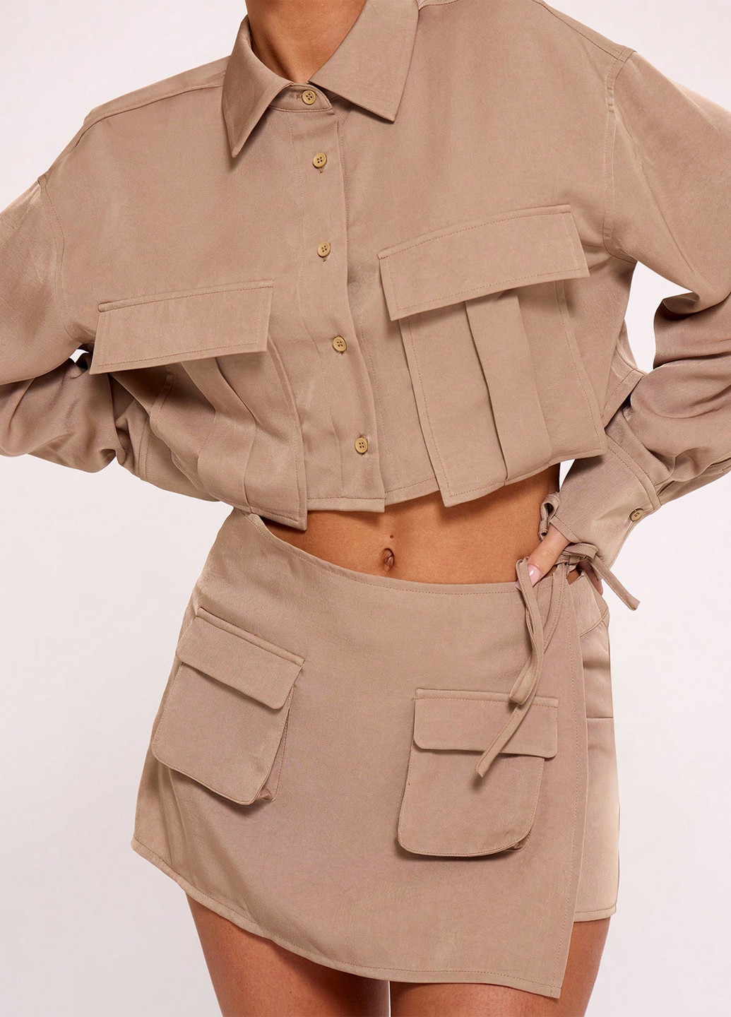 Темно-бежевая кэжуал однотонная юбка SHEIN карго, на запах