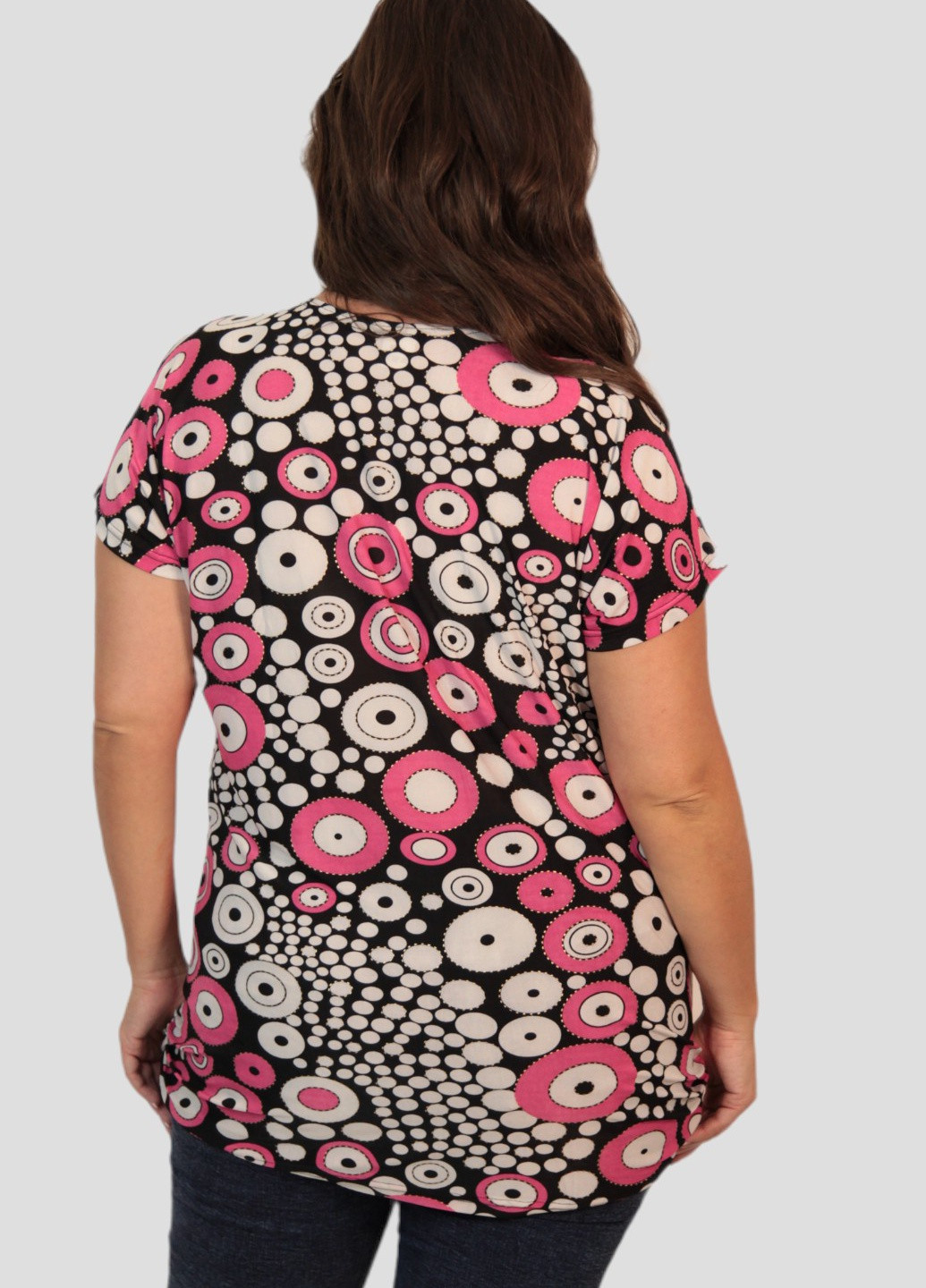 Розовая летняя блуза трикотажная розовая с абстрактным цветочным принтом art 00070c BABOCHKA XL Collection