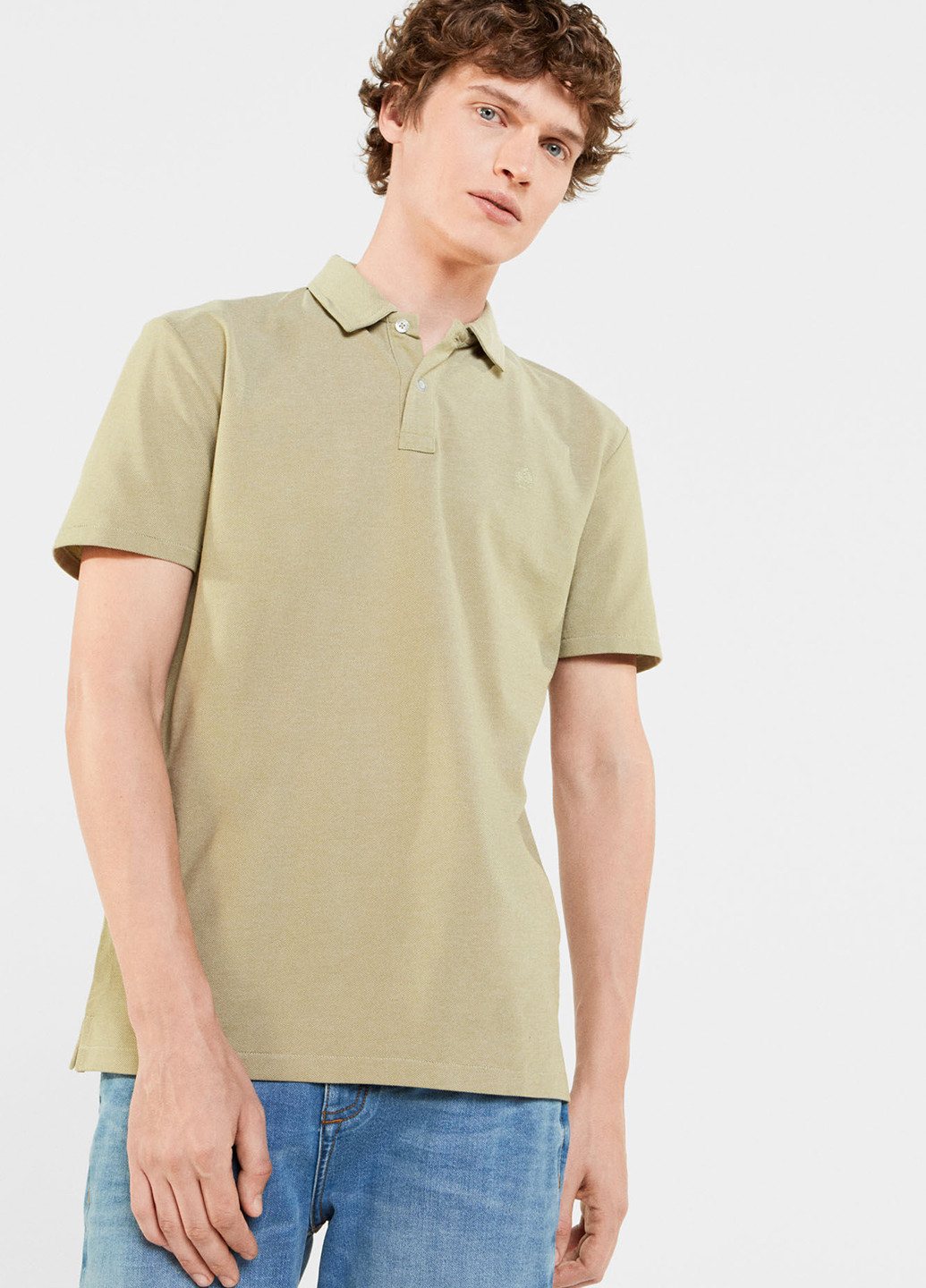 Оливковая (хаки) футболка-поло для мужчин Springfield однотонная