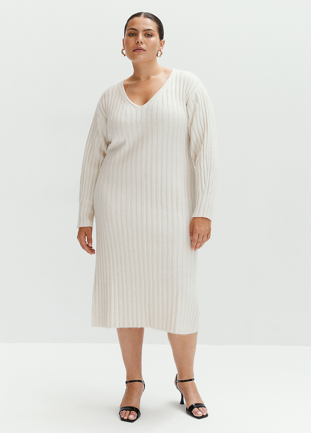 Молочное кэжуал платье силуэтная H&M однотонное