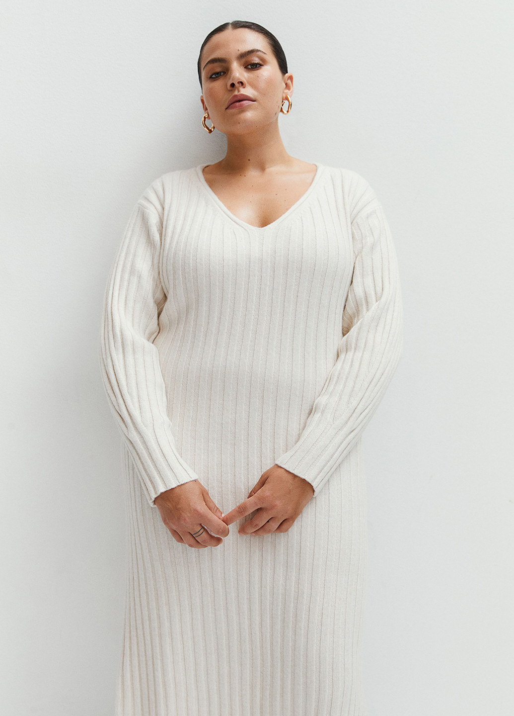 Молочное кэжуал платье силуэтная H&M однотонное