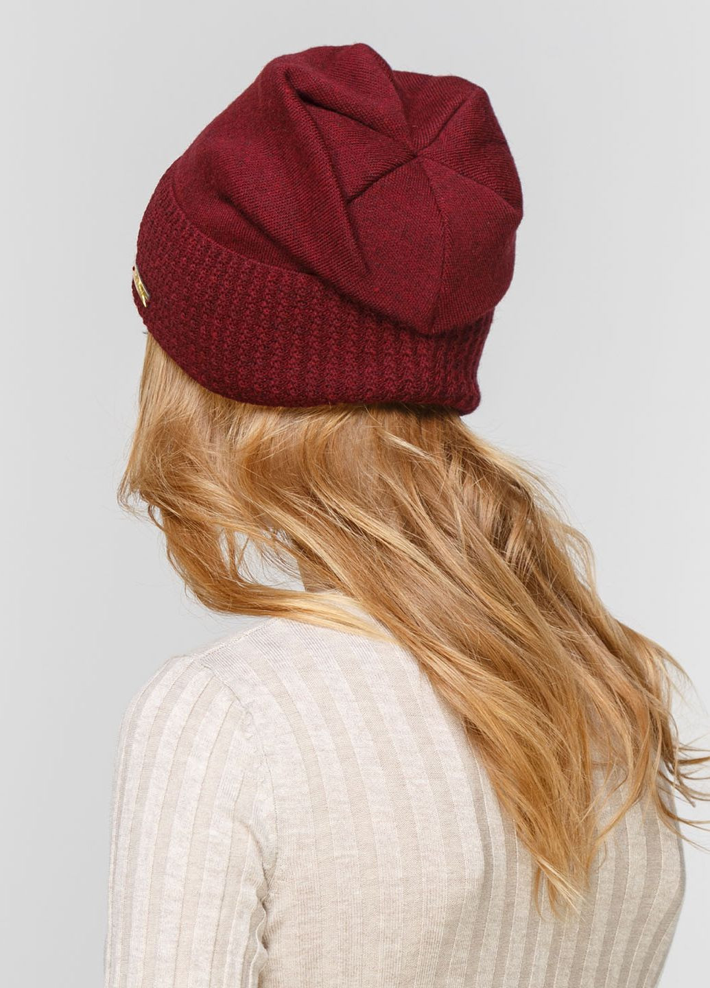 Тепла зимова вовняна жіноча шапка з відворотом на флісовій підкладці 550408 DeMari 77 ненси (237903988)