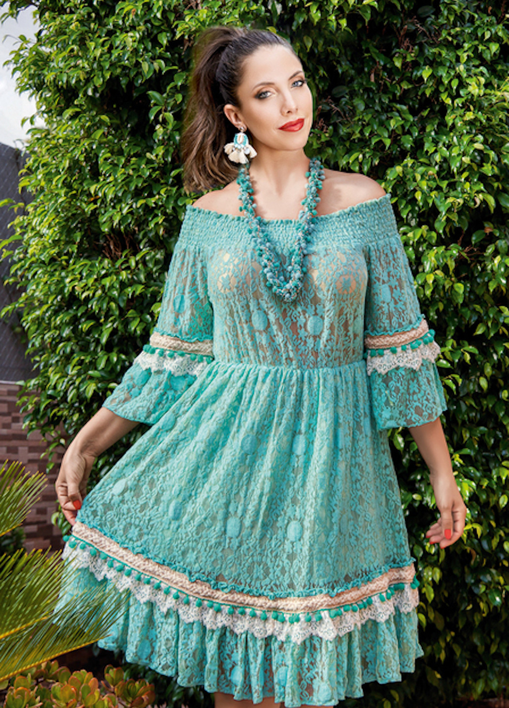 Бирюзовое кэжуал платье клеш Anastasea однотонное