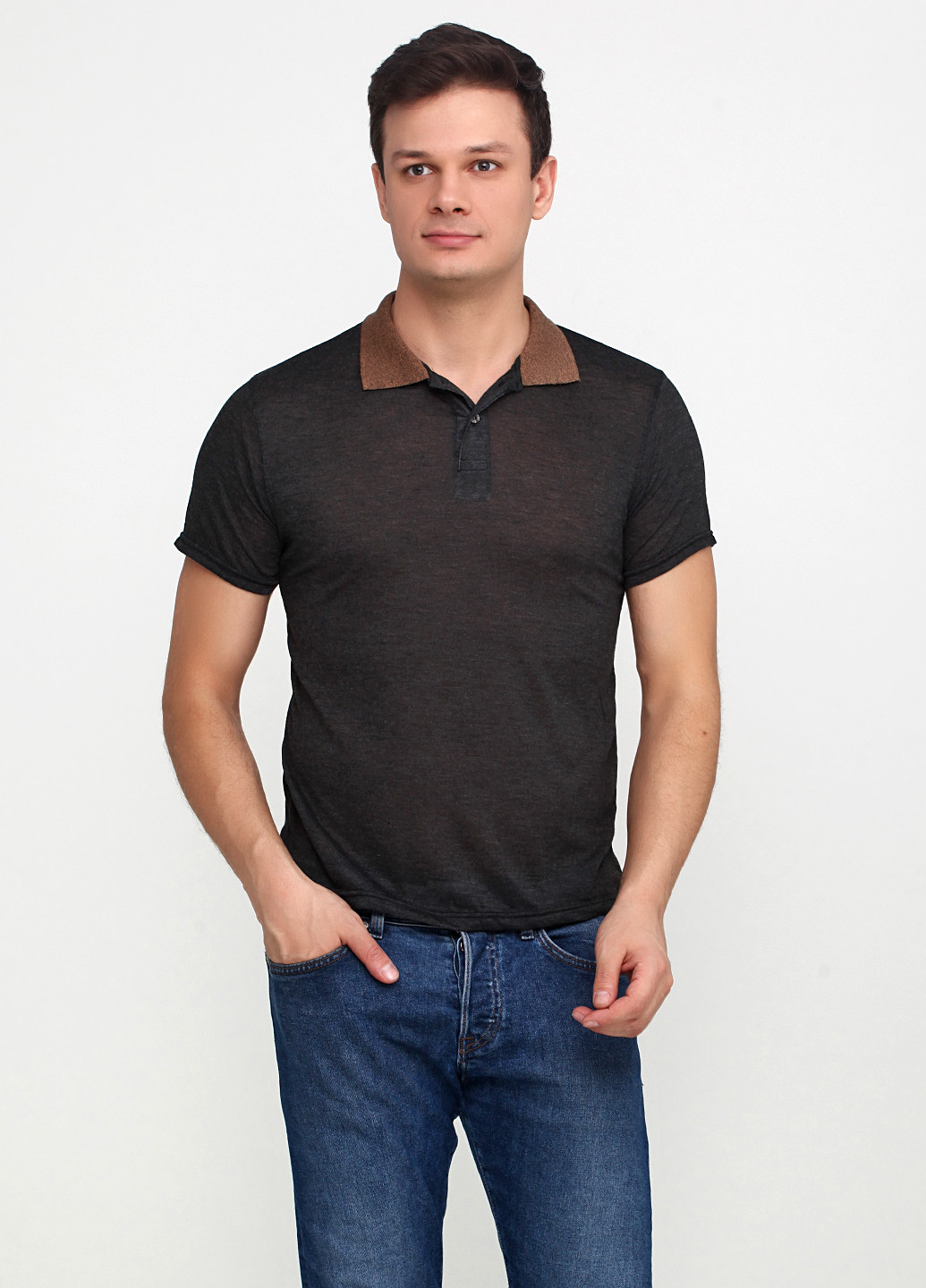 Грифельно-серая футболка-поло для мужчин Chiarotex однотонная