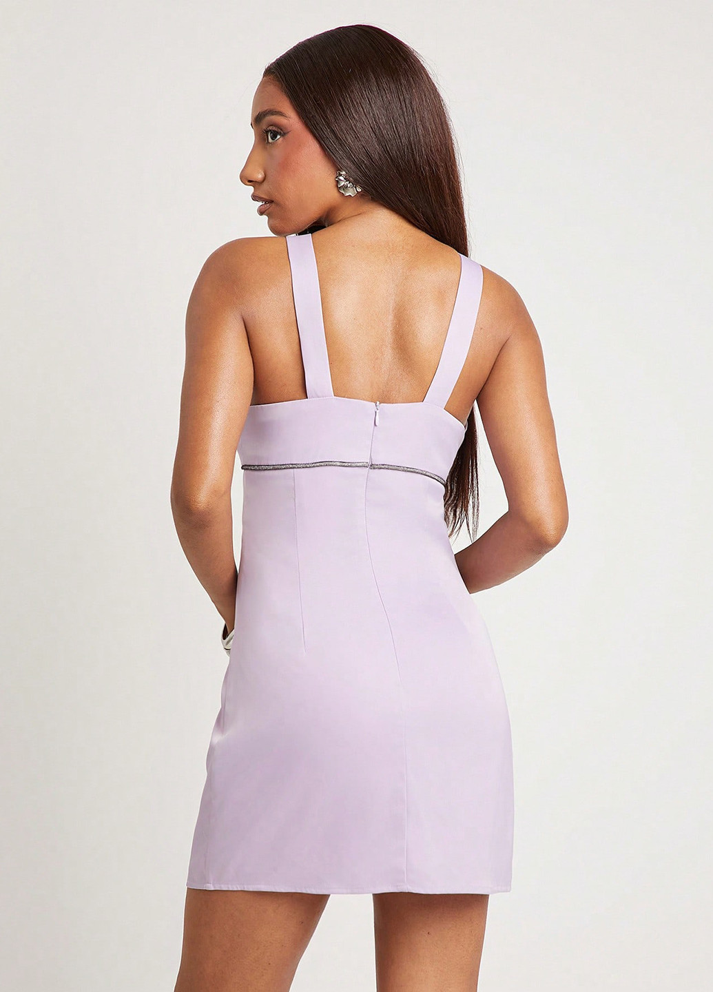 Сиреневое кэжуал платье с открытыми плечами SHEIN однотонное