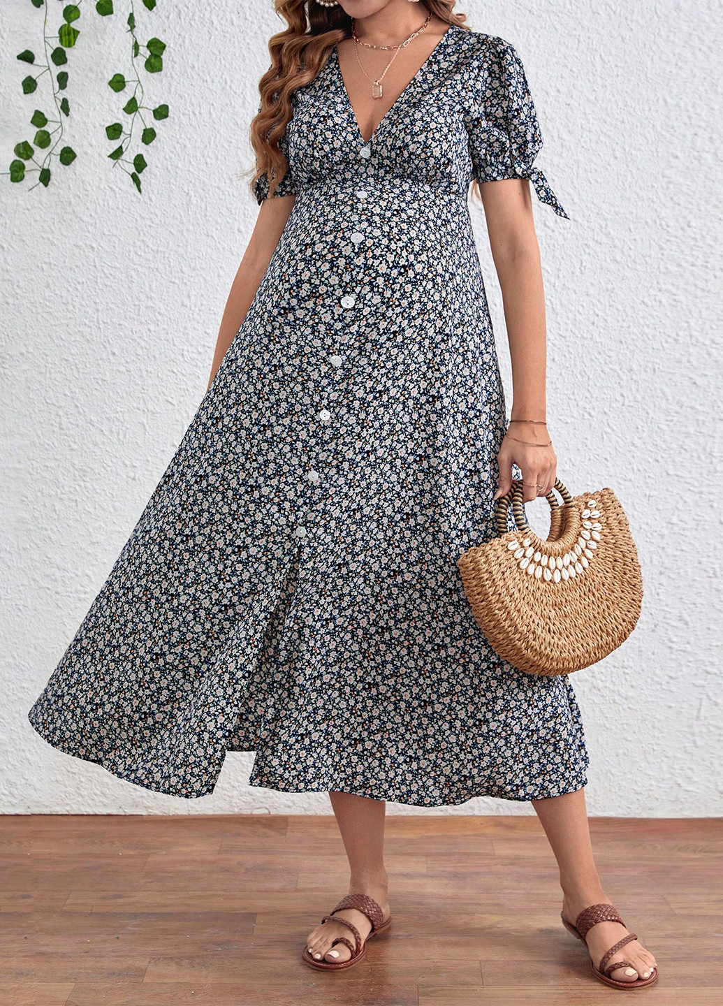 Комбінована кежуал сукня для вагітних в стилі армпір SHEIN з квітковим принтом