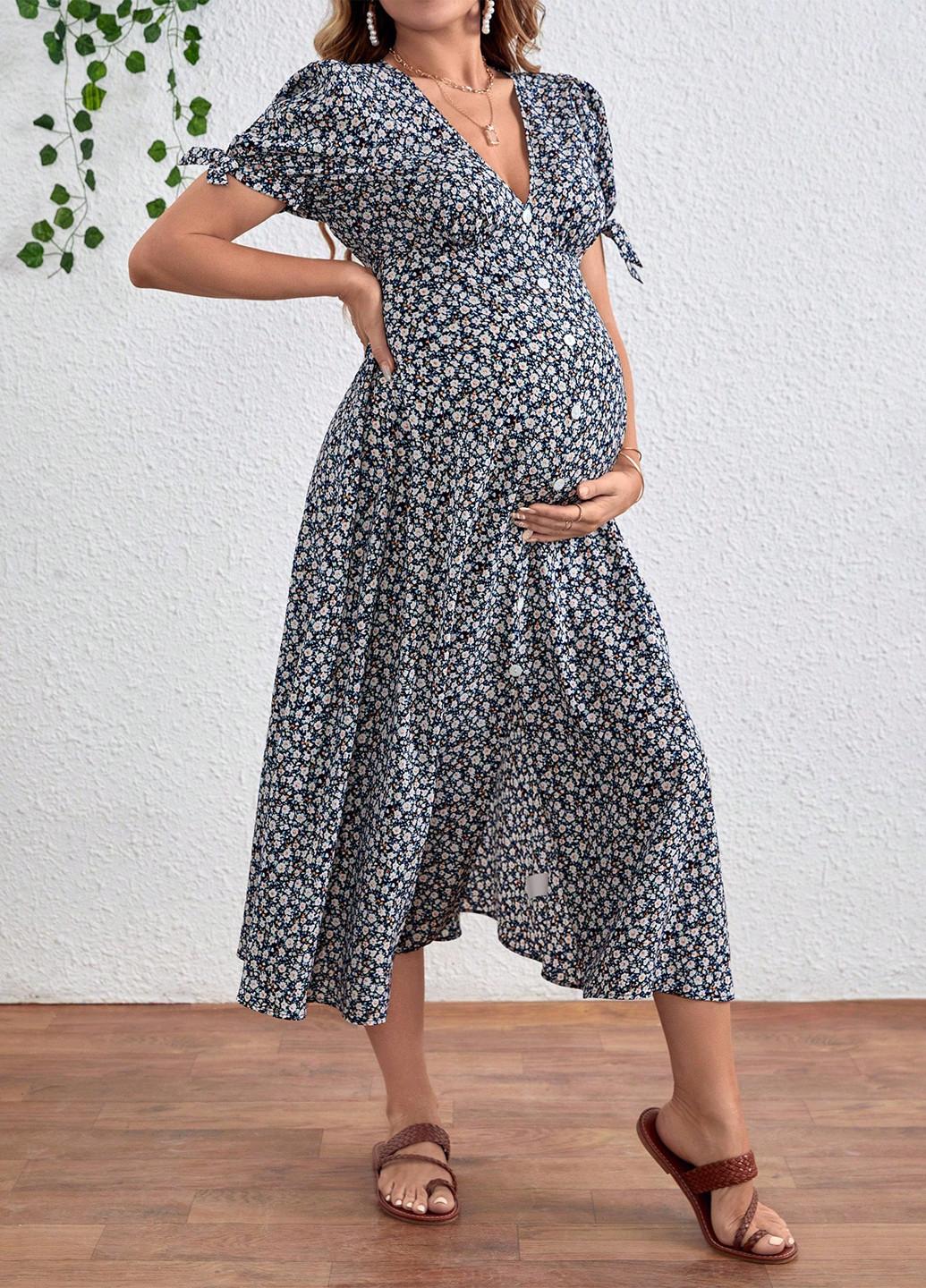 Комбінована кежуал сукня для вагітних в стилі армпір SHEIN з квітковим принтом