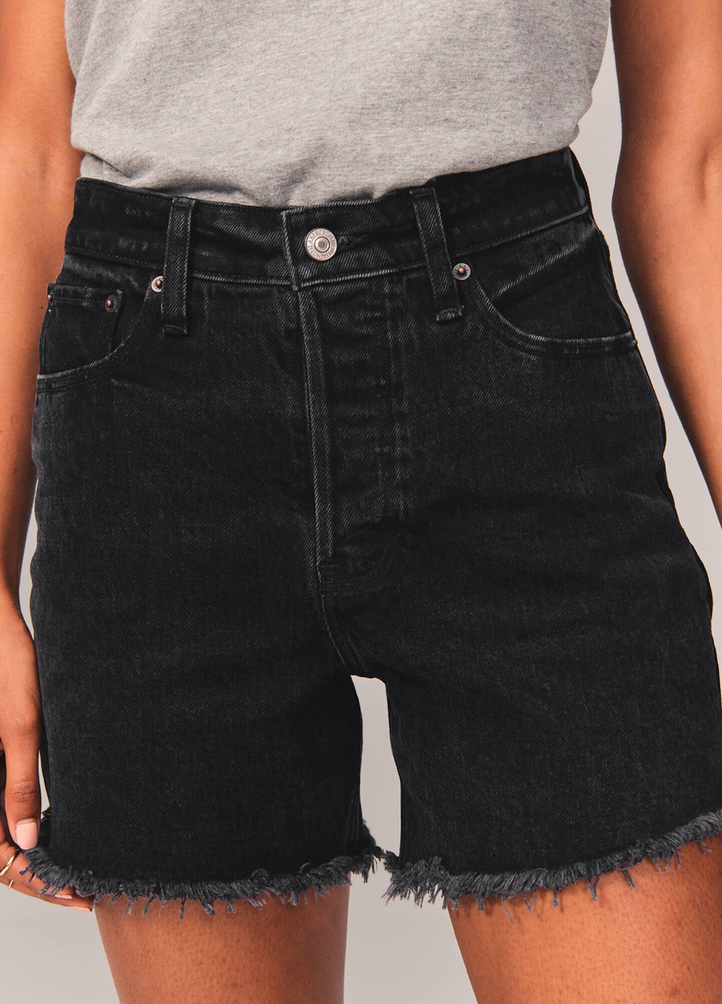 Шорты Abercrombie & Fitch однотонные тёмно-серые джинсовые хлопок