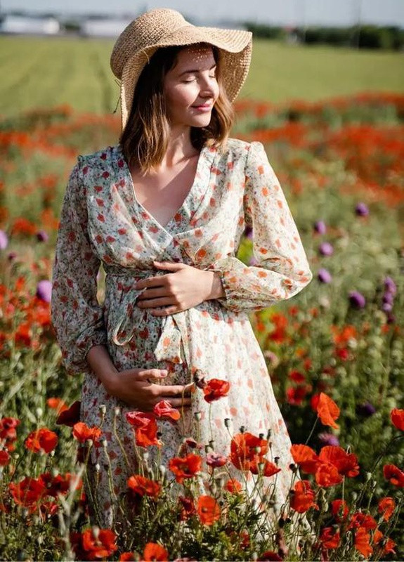 Салатова кежуал шифонова сукня для вагітних і годуючих мам салатова квіткова To Be з квітковим принтом
