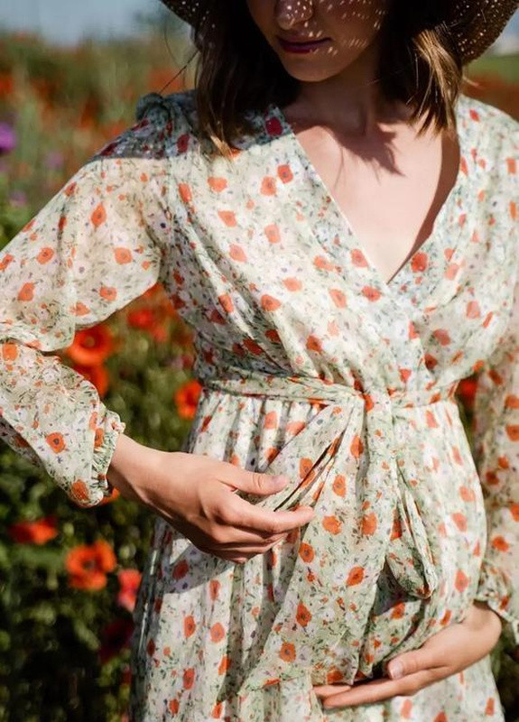 Салатова кежуал шифонова сукня для вагітних і годуючих мам салатова квіткова To Be з квітковим принтом