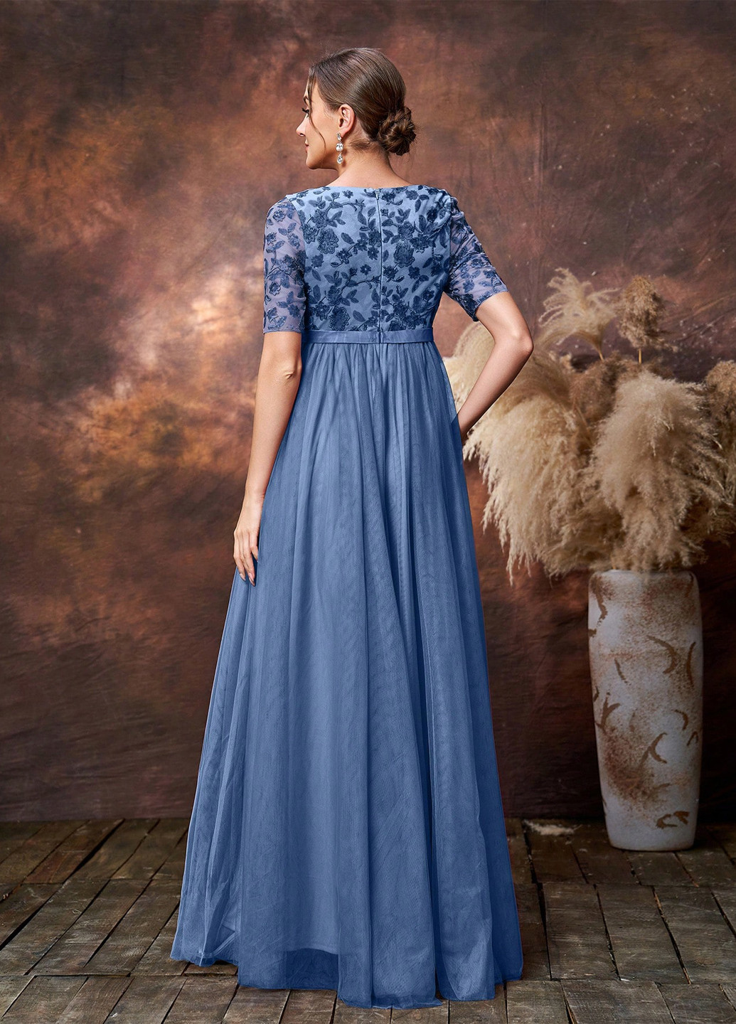 Темно-блакитна святковий, вечірня сукня для вагітних кльош SHEIN однотонна