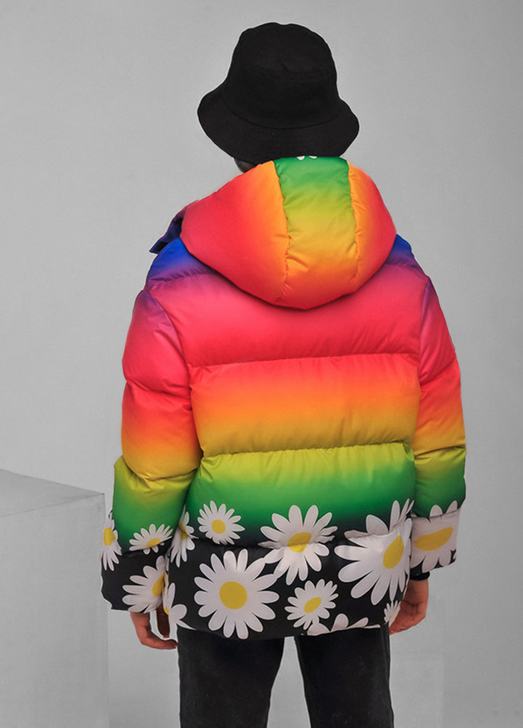 Комбінована демісезонна демісезонна дитяча куртка на пуху raduga з принтом ромашки Sinthia