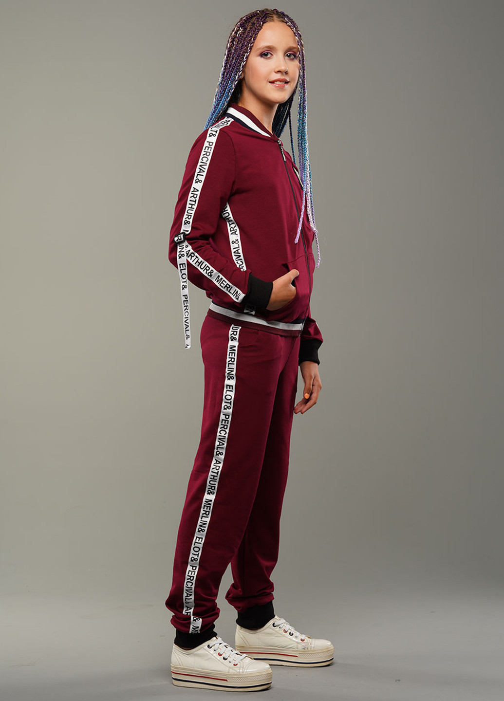 Бордовий демісезонний костюм (кофта, штани) брючний, з довгим рукавом Tiaren