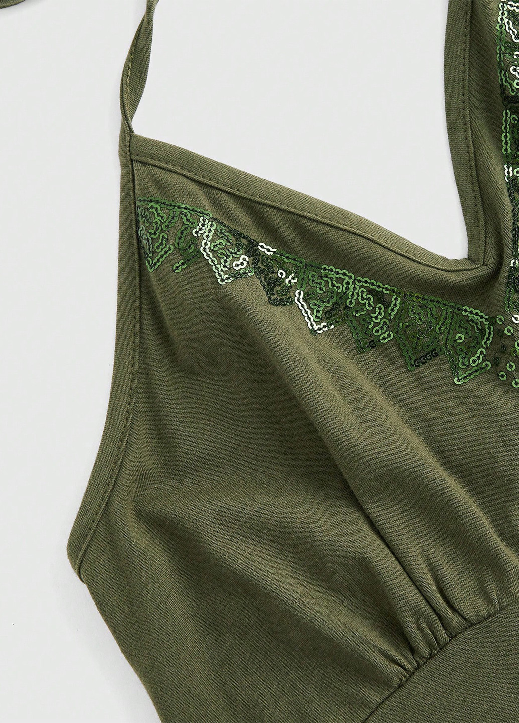 Оливкова (хакі) кежуал сукня з відкритою спиною SHEIN однотонна