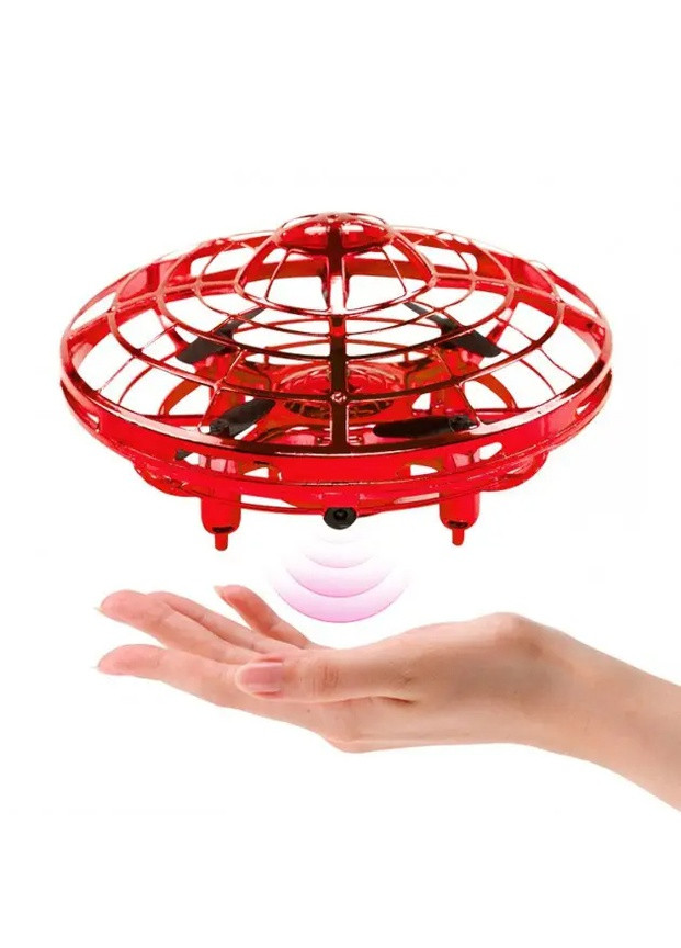 Квадрокоптер мини (Летающая тарелка) с Led подсветкой анти столкновение НЛО, летающая игрушка, лидер No Brand красная