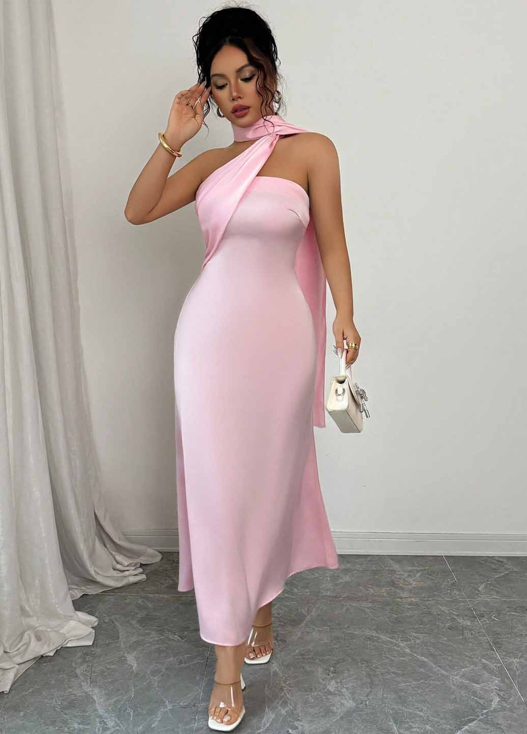Розовое вечернее платье годе SHEIN однотонное