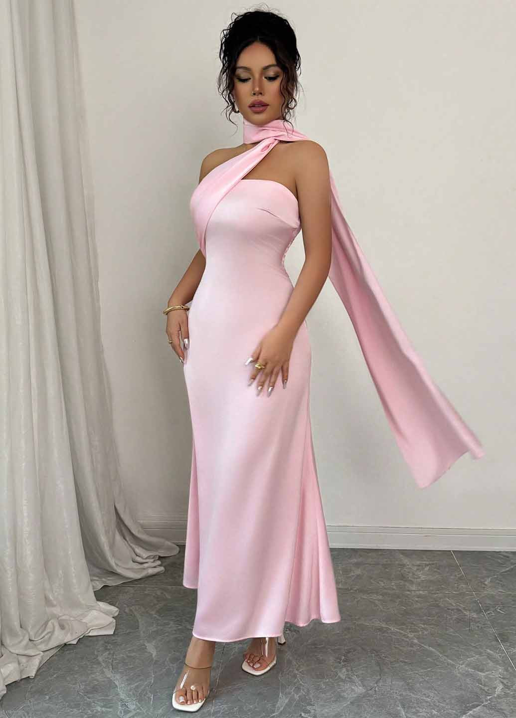 Розовое вечернее платье годе SHEIN однотонное