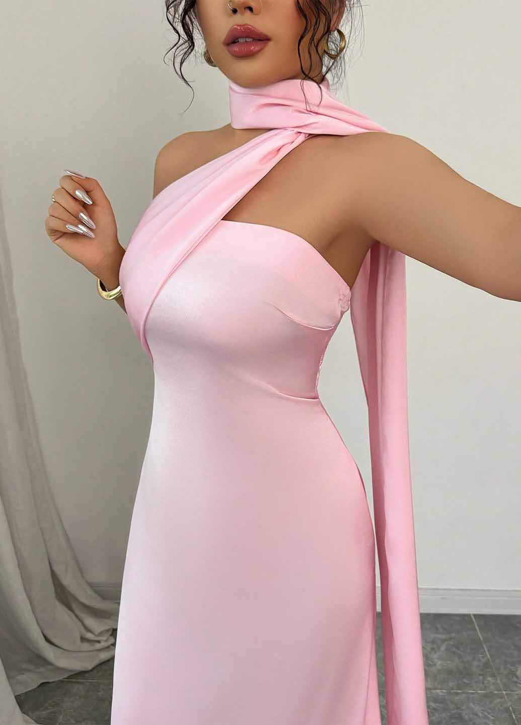 Розовое вечернее платье годе SHEIN однотонное
