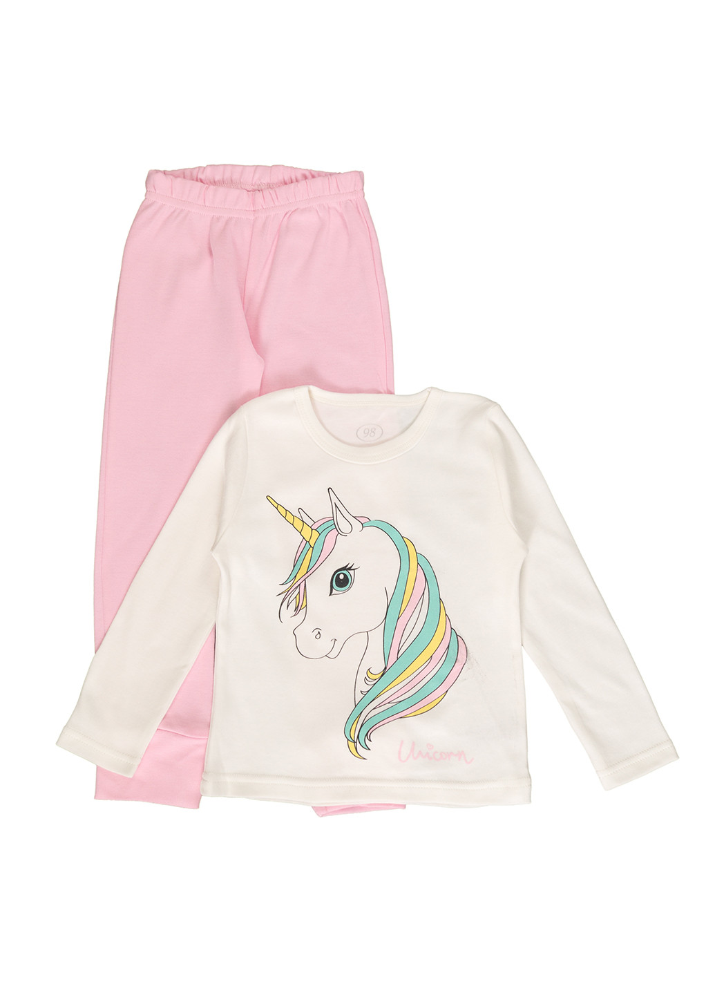 Рожева всесезон піжама для дівчинки інтерлок лонгслив + брюки Фламинго Текстиль