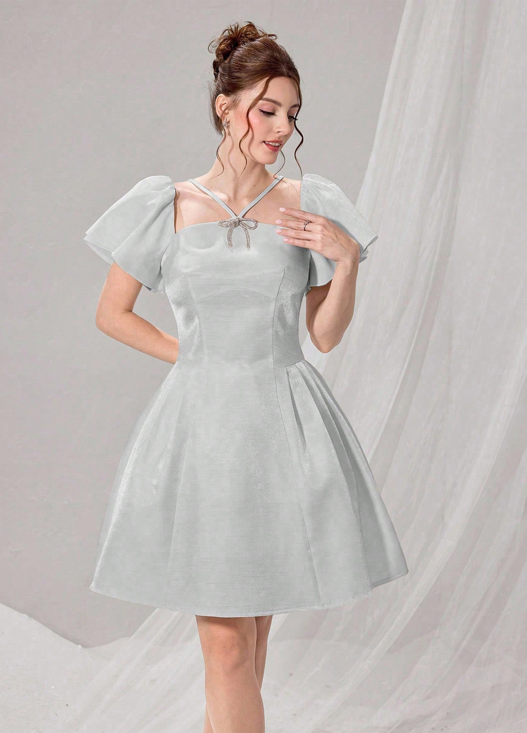 Світло-сіра вечірня сукня бебі долл SHEIN однотонна