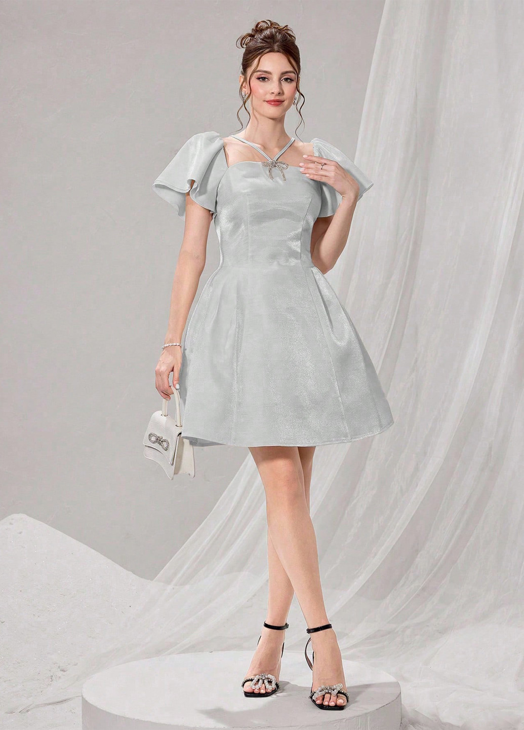 Світло-сіра вечірня сукня бебі долл SHEIN однотонна