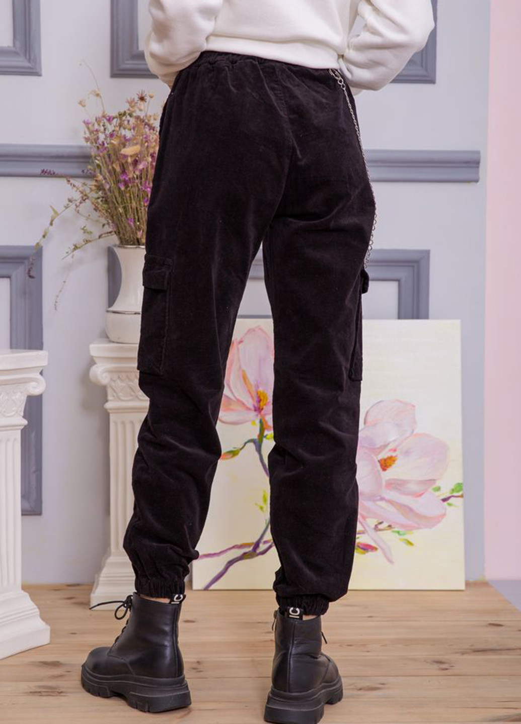 Черные кэжуал демисезонные укороченные, зауженные, карго брюки Ager