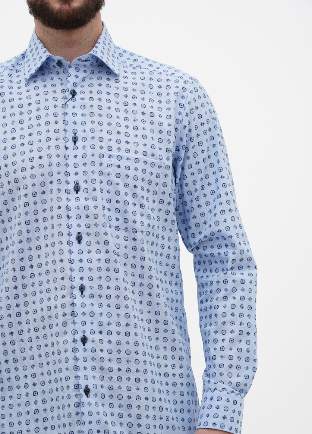 Голубой кэжуал, классическая рубашка с орнаментом Olymp